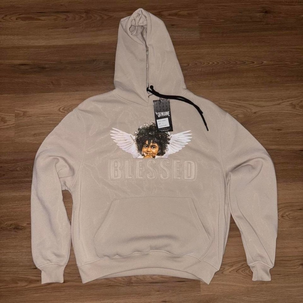 Genuine Authentic "Blessed Angel" Hoodie (Taupe, S)